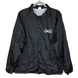 Gnarcotic Coaches Jacket Men XL Black Nylon Snap Front Raglan Sleeve Windbreaker
